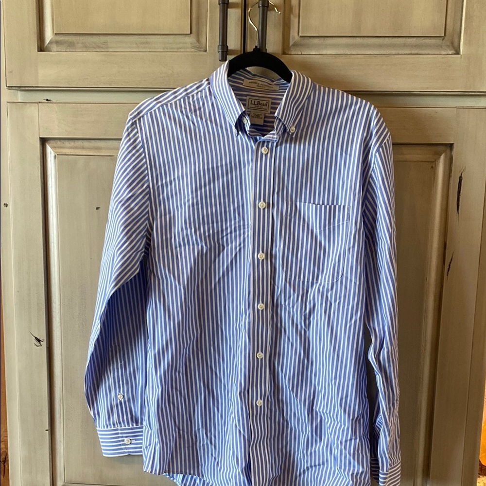 L.L. Bean Casual Blue and White Striped Button Down Shirt